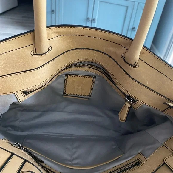 REED KRAKOFF Beige with Black Trimmed Leather "Boxer" Tote Bag. - Picture 10 of 16